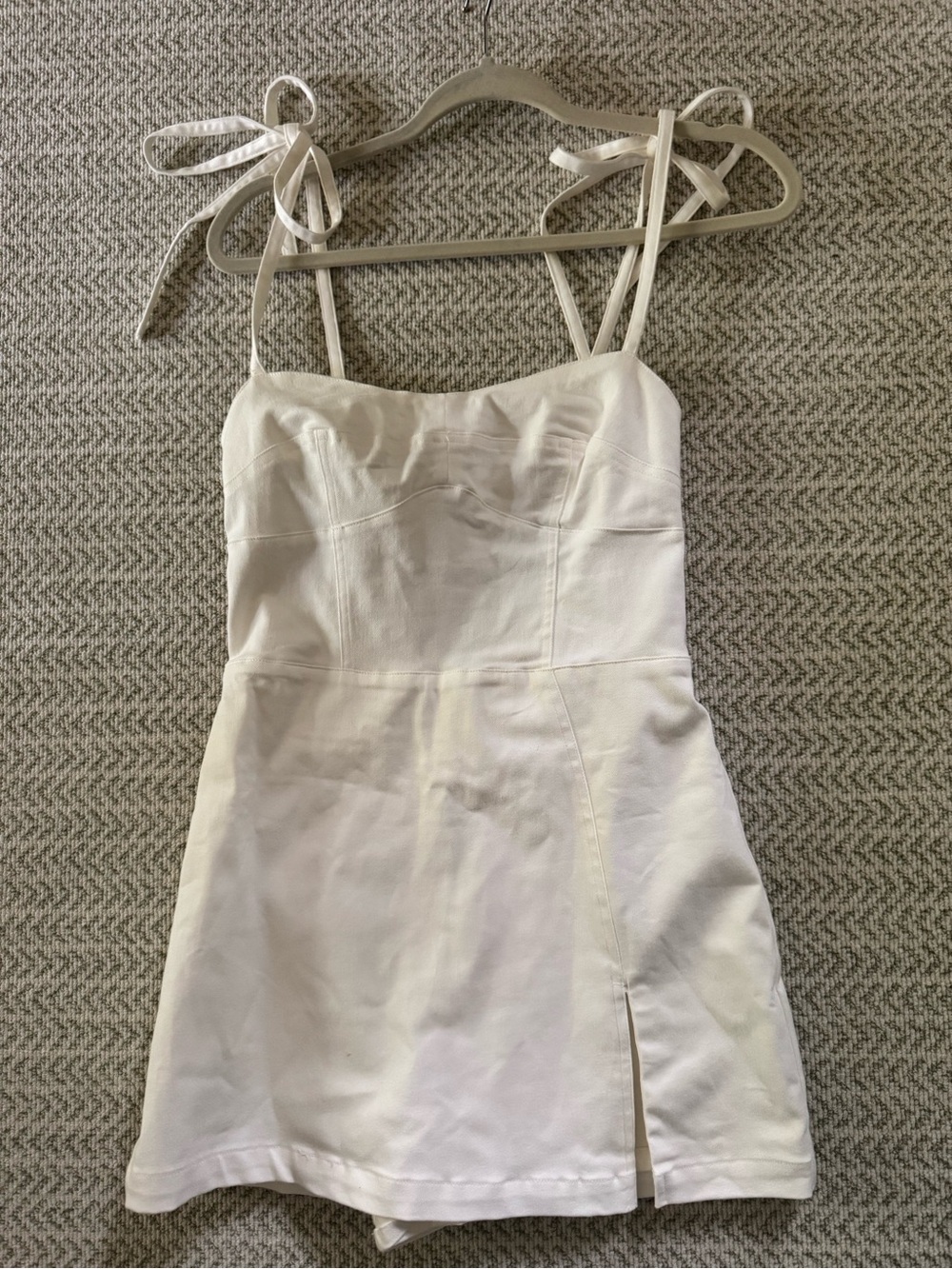 White Tie-Shoulder Romper with Front Slit